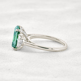 4.4 CT Blue Green Radiant 3 Stones Cut Moissanite Diamond Engagement Ring In White Gold