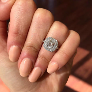 0.95 CT Cushion Moissanite Diamond Double Halo Engagement Ring