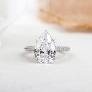 3.09 CT Pear Cut Pave Moissanite Diamond Engagement Ring