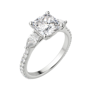 2.54 CT Cushion Moissanite Diamond Three Stones Engagement Ring