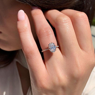 1.33 CT Oval Moissanite Diamond Hidden Halo Engagement Ring