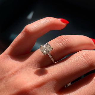 1.5 CT Cushion Moissanite Diamond Hidden Halo Engagement Ring