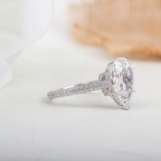 3.09 CT Pear Cut Pave Moissanite Diamond Engagement Ring