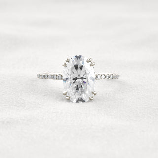 4 CT Oval Cut Pave Moissanite Diamond Engagement Ring & Wedding Ring In White Gold