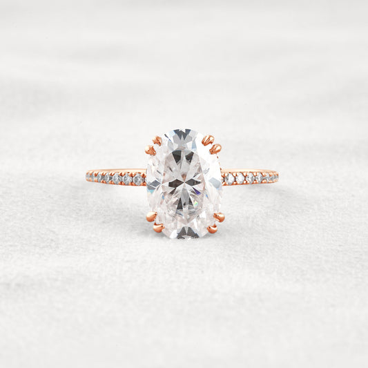 4 CT Oval Cut Pave Moissanite Diamond Engagement Ring & Wedding Ring In Rose Gold