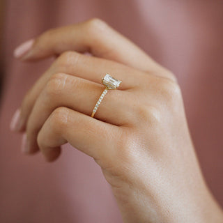1.0 CT Emerald Moissanite Diamond Hidden Halo Engagement Ring