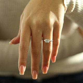 1.18 CT Princess Moissanite Diamond Three Stones Engagement Ring