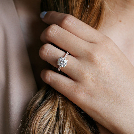 3.08 CT Round Moissanite Diamond Hidden Halo Engagement Ring