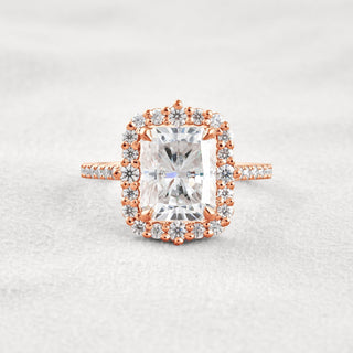 3.24 CT Radiant Cut Halo & Pave Moissanite Diamond Engagement Ring In Rose Gold
