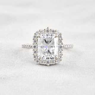 3.24 CT Radiant Cut Halo & Pave Moissanite Diamond Engagement Ring In White Gold