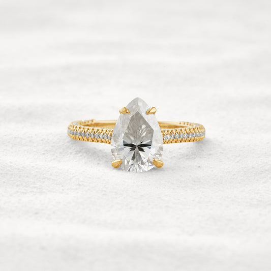 3.1 CT Pear Cut Pave Moissanite Diamond Engagement Ring