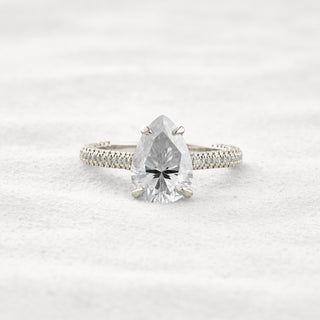 3.1 CT Pear Cut Pave Moissanite Diamond Engagement Ring