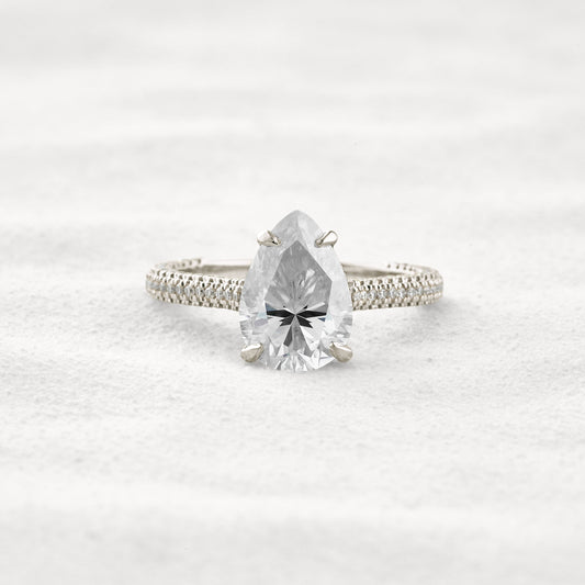 3.1 CT Pear Cut Pave Moissanite Diamond Engagement Ring In White Gold