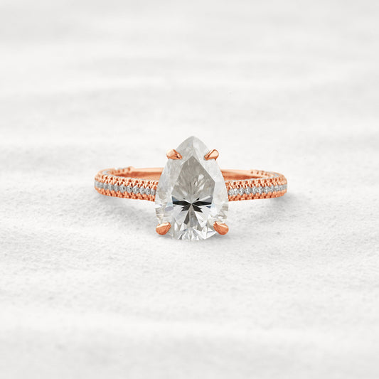 3.1 CT Pear Cut Pave Moissanite Diamond Engagement Ring In Rose Gold