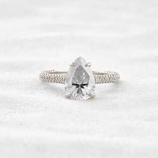 3.1 CT Pear Cut Pave Moissanite Diamond Engagement Ring In White Gold