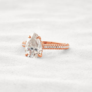3.1 CT Pear Cut Pave Moissanite Diamond Engagement Ring In Rose Gold