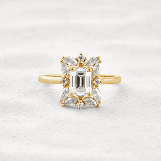 0.92 CT Emerald Cut Halo Moissanite Diamond Engagement Ring