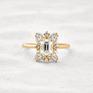 0.92 CT Emerald Cut Halo Moissanite Diamond Engagement Ring In Rose Gold