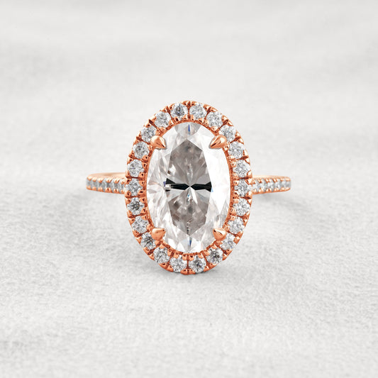4.1 CT Oval Cut Halo & Pave Moissanite Diamond Engagement Ring In Rose Gold