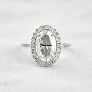 4.1 CT Oval Cut Halo & Pave Moissanite Diamond Engagement Ring In White Gold