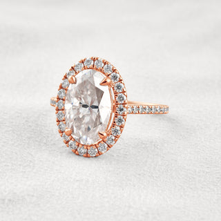4.1 CT Oval Cut Halo & Pave Moissanite Diamond Engagement Ring In Rose Gold
