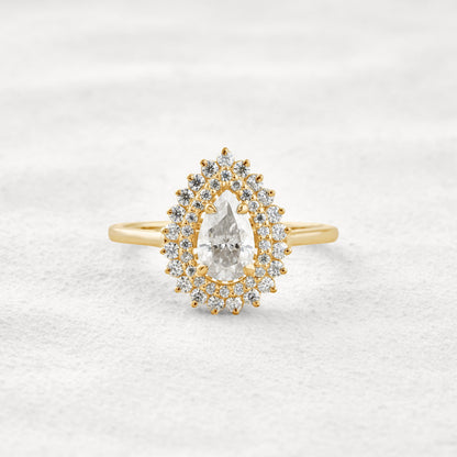 0.94 CT Pear Cut Double Halo Moissanite Diamond Engagement Ring In Rose Gold