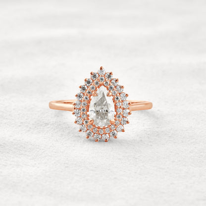 0.94 CT Pear Cut Double Halo Moissanite Diamond Engagement Ring In Rose Gold