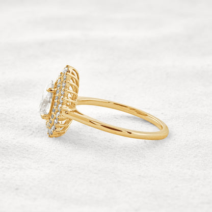 0.94 CT Pear Cut Double Halo Moissanite Diamond Engagement Ring In Rose Gold