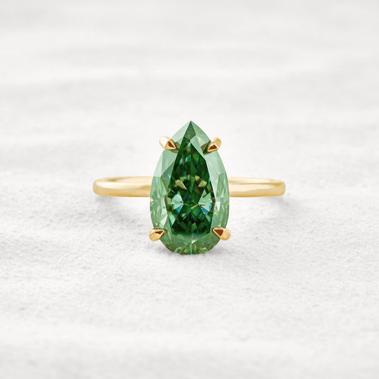5.6 CT Blue Green Pear Solitaire Cut Moissanite Diamond Engagement Ring