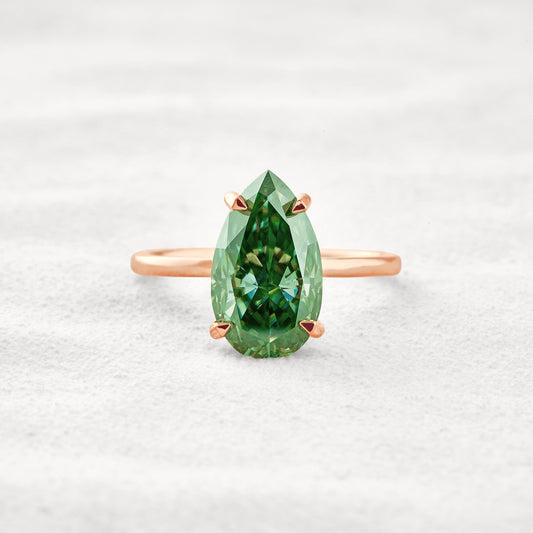 5.6 CT Blue Green Pear Solitaire Cut Moissanite Diamond Engagement Ring In Rose Gold