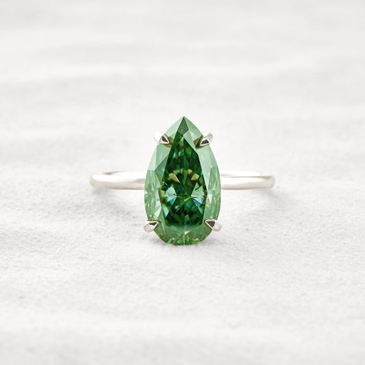 5.6 CT Blue Green Pear Solitaire Cut Moissanite Diamond Engagement Ring In White Gold