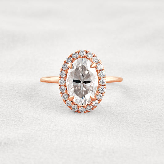 3.15 CT Oval Cut Halo Moissanite Diamond Engagement Ring In Rose Gold