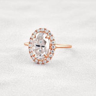 3.15 CT Oval Cut Halo Moissanite Diamond Engagement Ring In Rose Gold