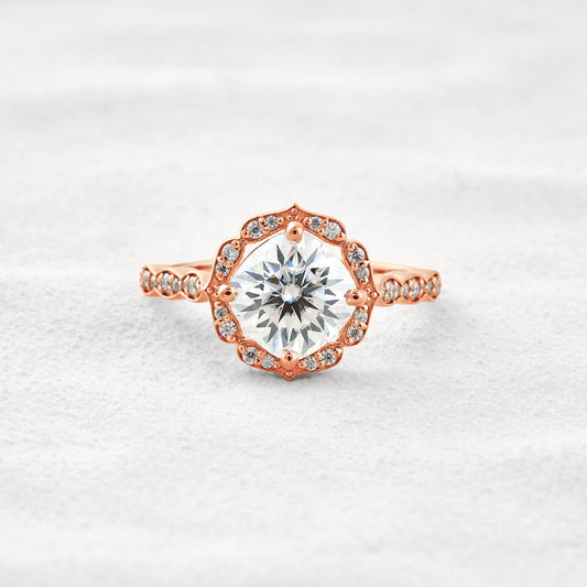 2.1 CT Cushion Cut Halo & Pave Moissanite Diamond Engagement Ring In Rose Gold