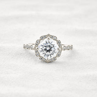 2.1 CT Cushion Cut Halo & Pave Moissanite Diamond Engagement Ring In White Gold