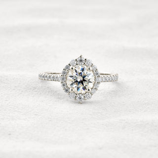 1.25 CT Round Cut Halo & Pave Moissanite Diamond Engagement Ring In White Gold