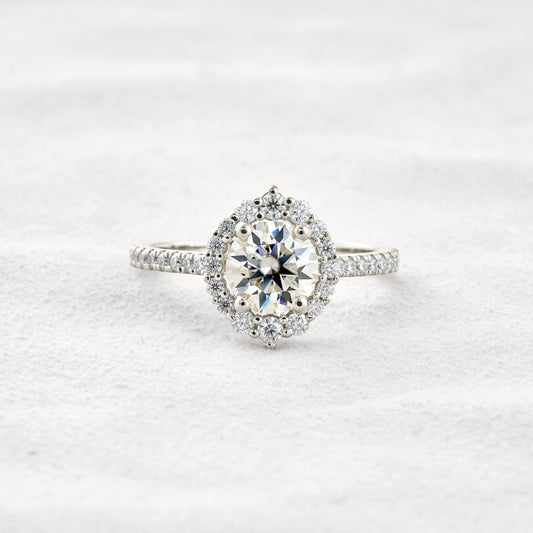 1.25 CT Round Cut Halo & Pave Moissanite Diamond Engagement Ring In White Gold