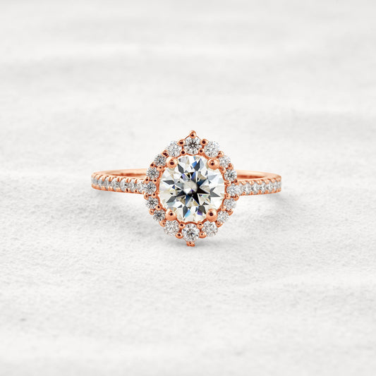1.25 CT Round Cut Halo & Pave Moissanite Diamond Engagement Ring In Rose Gold