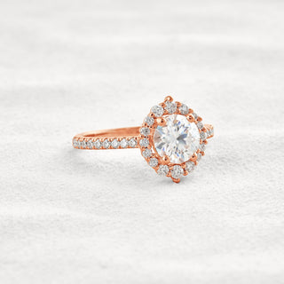 1.25 CT Round Cut Halo & Pave Moissanite Diamond Engagement Ring In Rose Gold