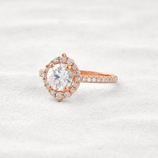 1.25 CT Round Cut Halo & Pave Moissanite Diamond Engagement Ring In Rose Gold