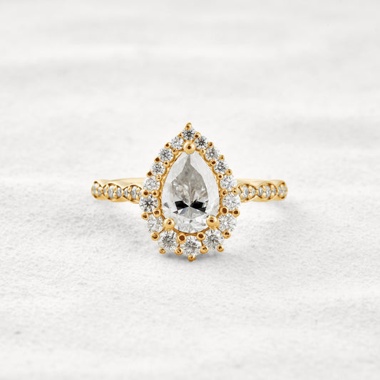 1.93 CT Pear Cut Halo & Pave Moissanite Diamond Engagement Ring