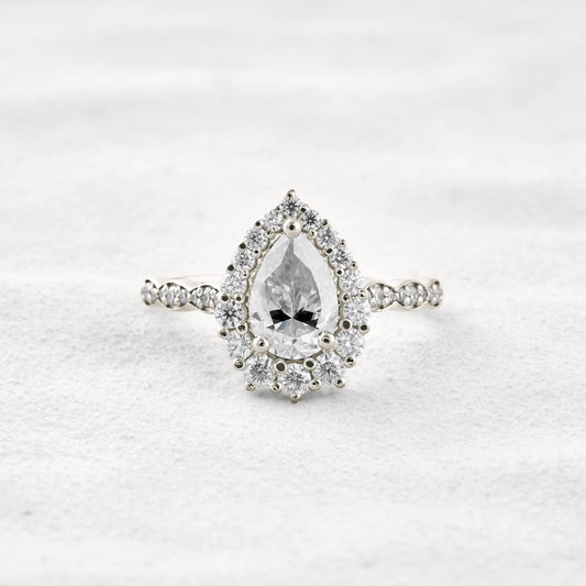 1.93 CT Pear Cut Halo & Pave Moissanite Diamond Engagement Ring In White Gold