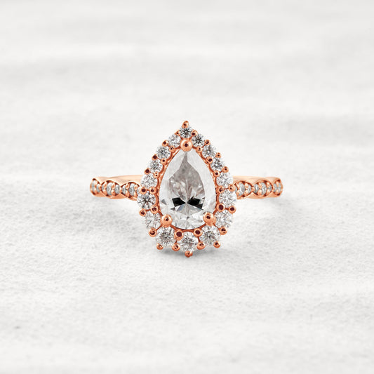 1.93 CT Pear Cut Halo & Pave Moissanite Diamond Engagement Ring In Rose Gold
