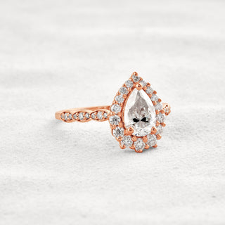 1.93 CT Pear Cut Halo & Pave Moissanite Diamond Engagement Ring In Rose Gold