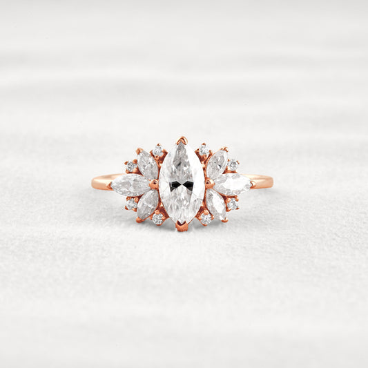 1 CT Marquise Cut Cluster Moissanite Diamond Engagement Ring In Rose Gold