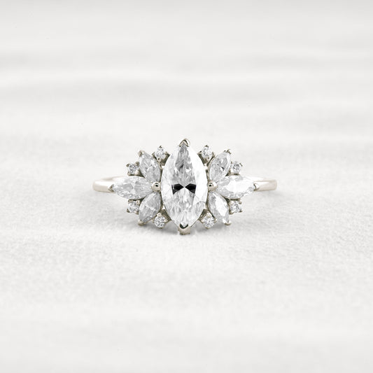 1 CT Marquise Cut Cluster Moissanite Diamond Engagement Ring In White Gold