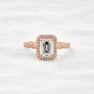 1.6 CT Emerald Cut Halo Pave Moissanite Diamond Engagement Ring In Rose Gold
