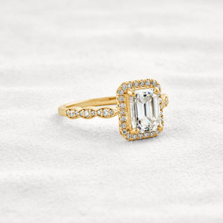1.6 CT Emerald Cut Halo Pave Moissanite Diamond Engagement Ring