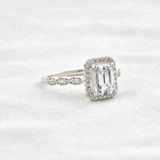 1.6 CT Emerald Cut Halo Pave Moissanite Diamond Engagement Ring In White Gold