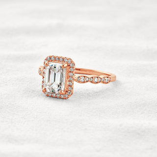 1.6 CT Emerald Cut Halo Pave Moissanite Diamond Engagement Ring In Rose Gold